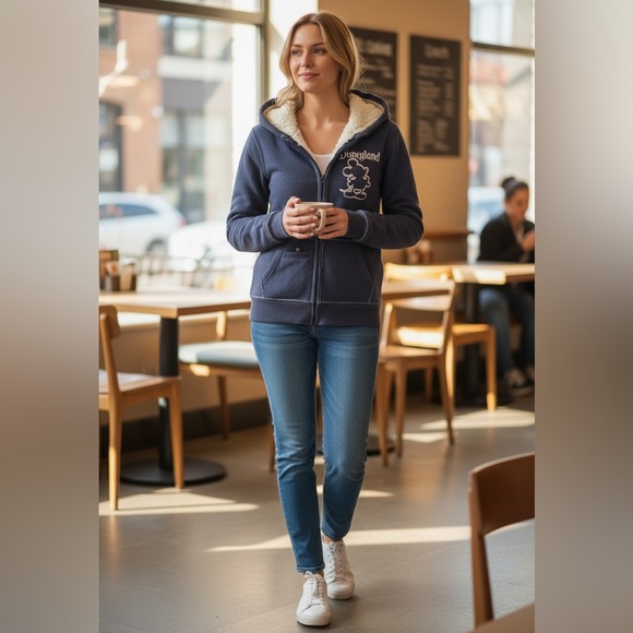 Disney 55th Anniversary Zippered Navy Hoodie with Fleece Lining- Women Sz Small, - Picture 2 of 7